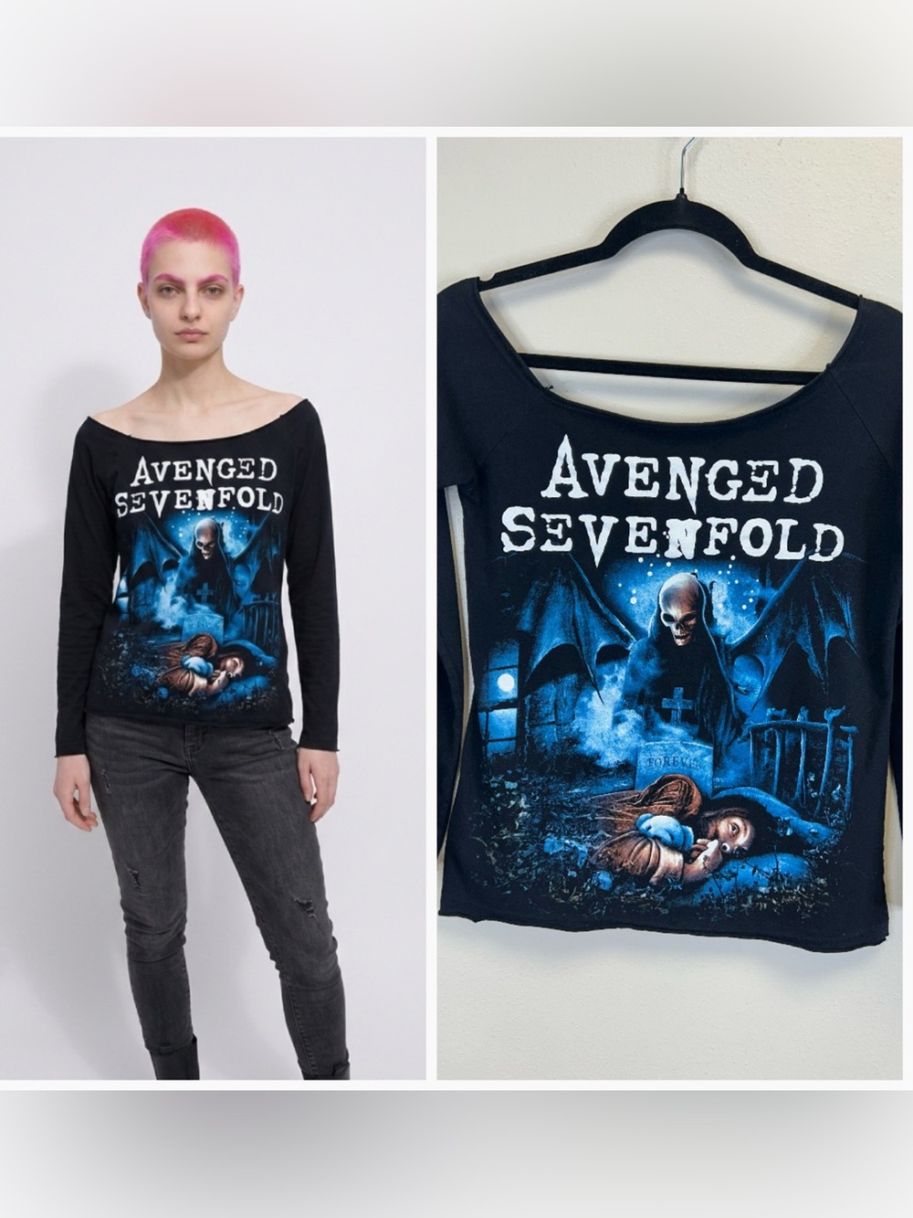 Avenged Sevenfold Graphic Band Concert Tee Wide Neckline Size S/M Music Festival